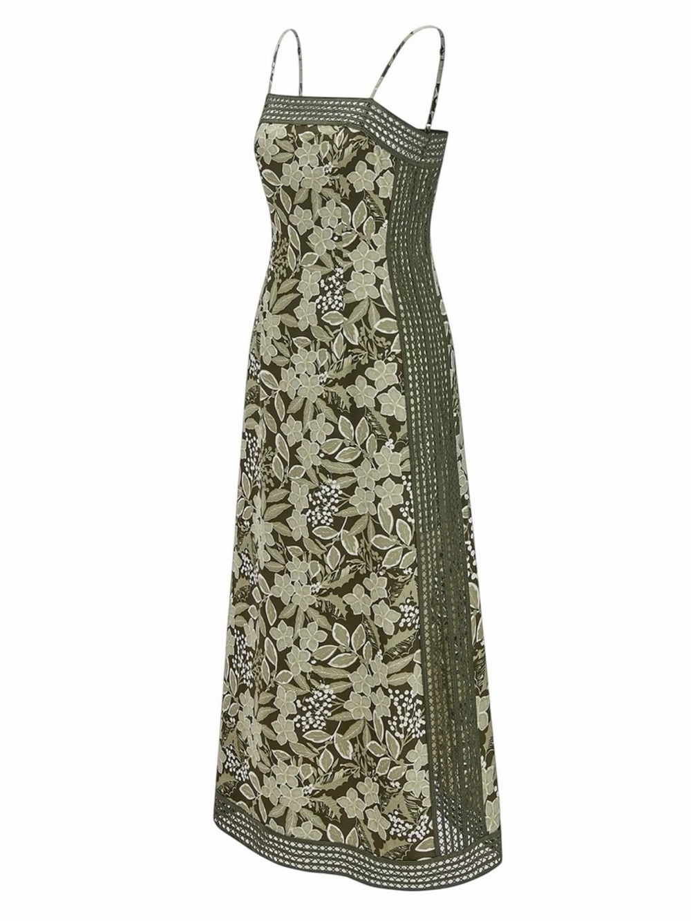 Commense Olive Green Floral Crochet Trim Midi Dress XS NWT Sage Ivory - Picture 3 of 11